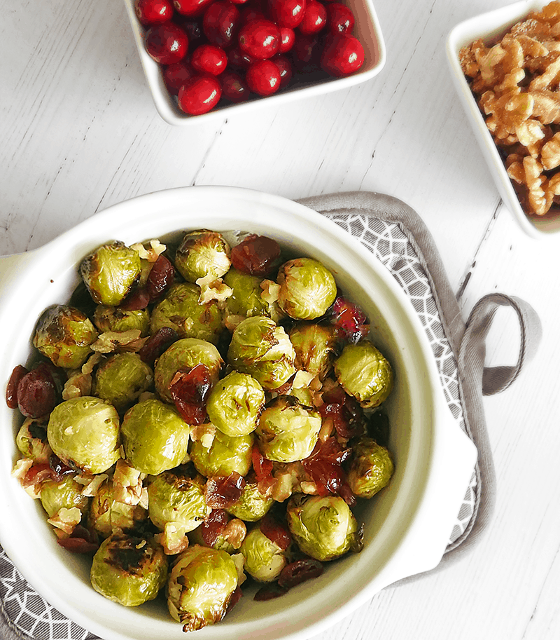 Roasted Sprouts with Cranberries and Walnuts