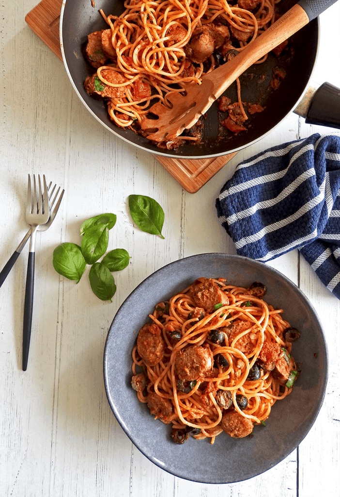 Puttanesca Sausage Spaghetti