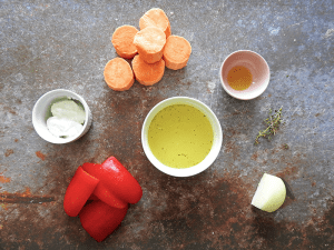 Red pepper and sweet potato soup ingredients