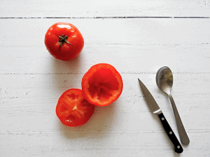 Greek Stuffed Tomatoes Step 1 Remove inside of tomatoes