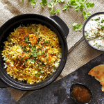 King Prawn Biryani Served on a table