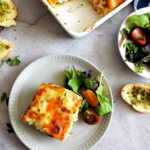 Chicken spinach lasagna served on a plate