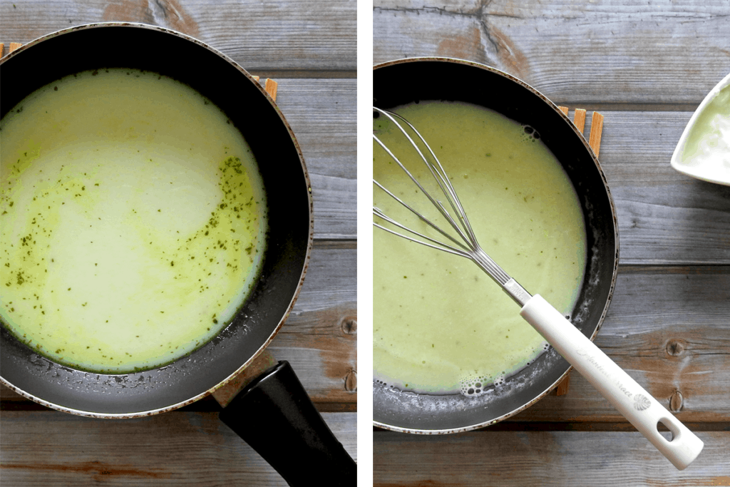 Recipe step 1 and 2 - mix the cornflour and milk and heat in a saucepan