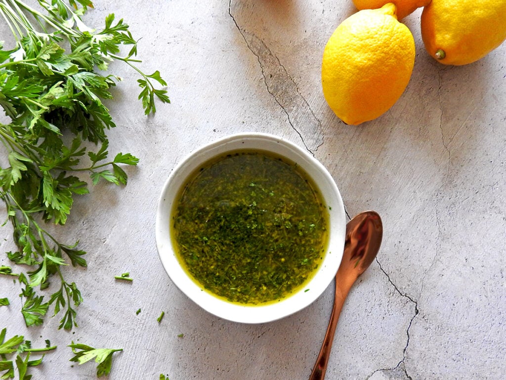 Lemon and parsley gremolata from overhead