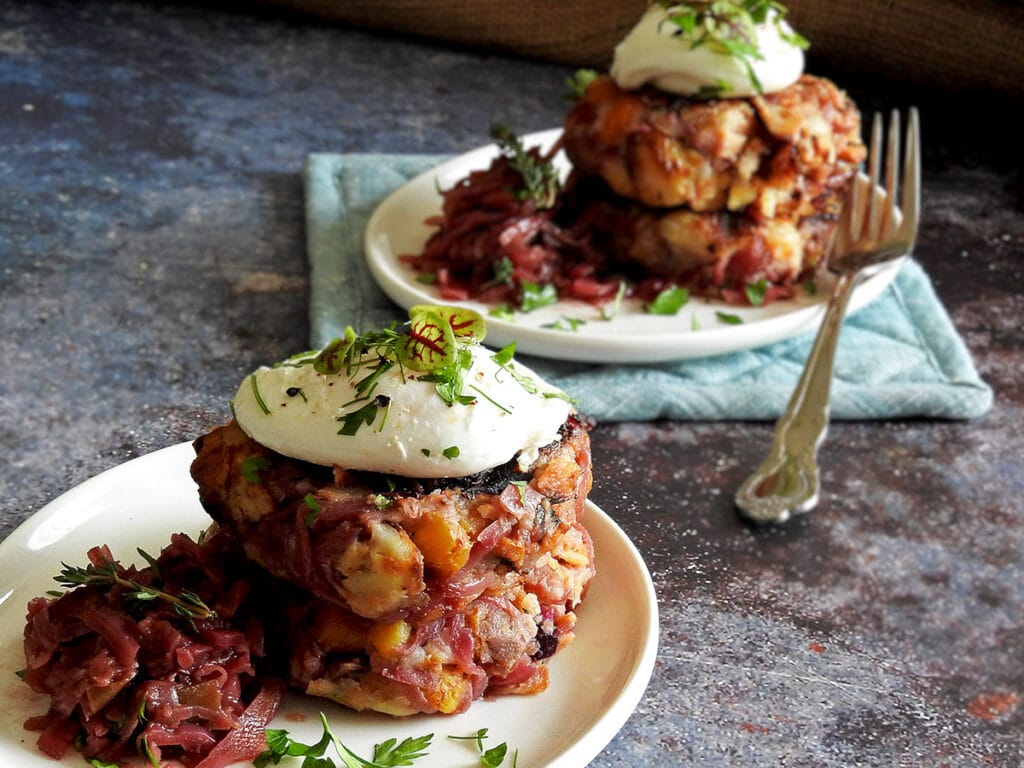 Bubble and Squeak Cakes on a counter