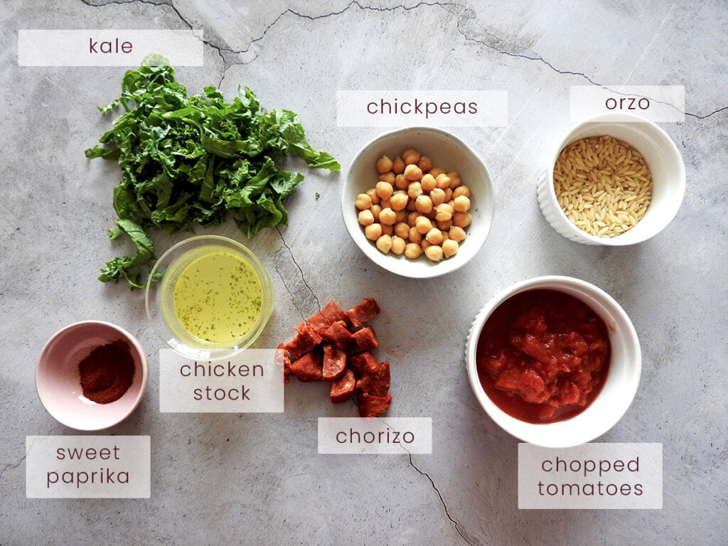 Chorizo and chickpea soup ingredients