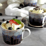 Vanilla mug cakes on a counter