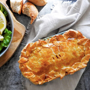 Chicken and bacon pie with a salad