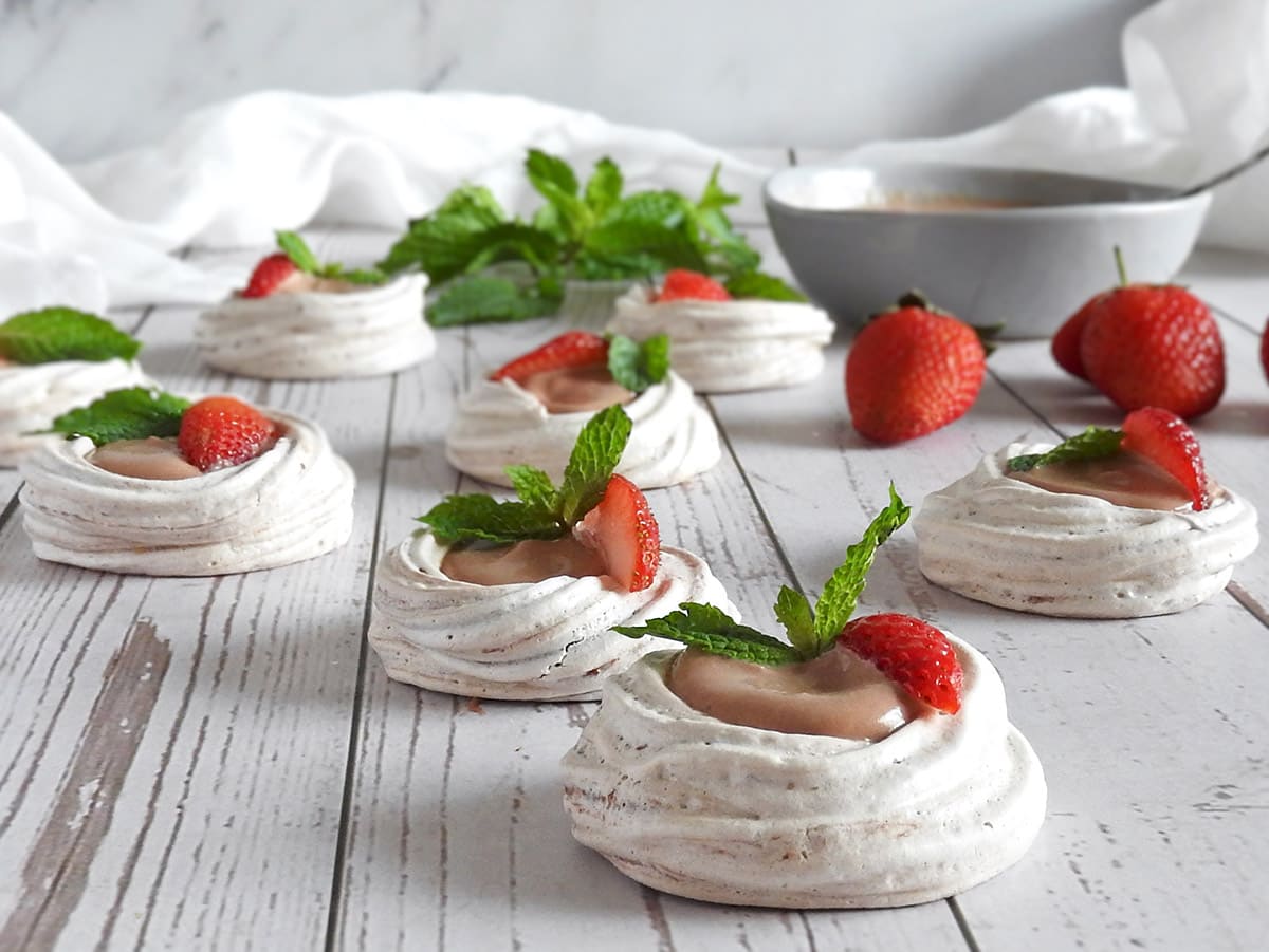 Chocolate Meringue Nests on a table