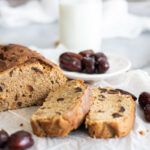 Date and walnut cake sliced with dates around it
