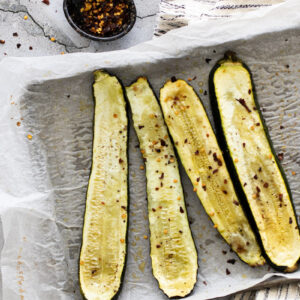 Roasted courgette on a baking tray