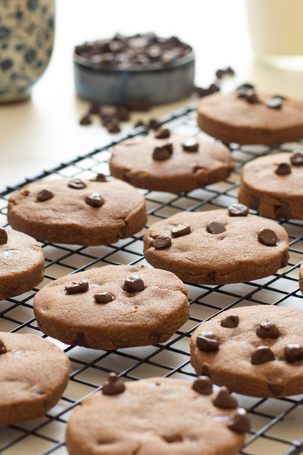 Chocolate shortbread on a baking rack