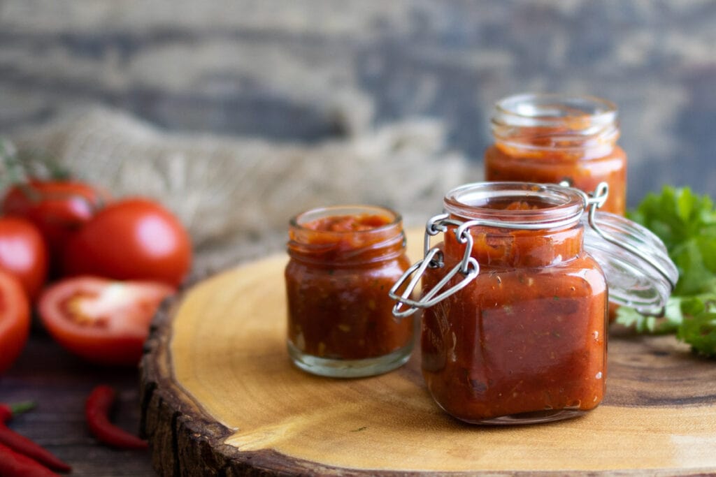 Tomato chilli in jars