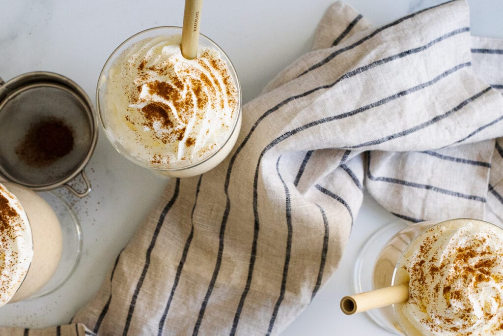 Banana Milkshakes from above with whipped cream