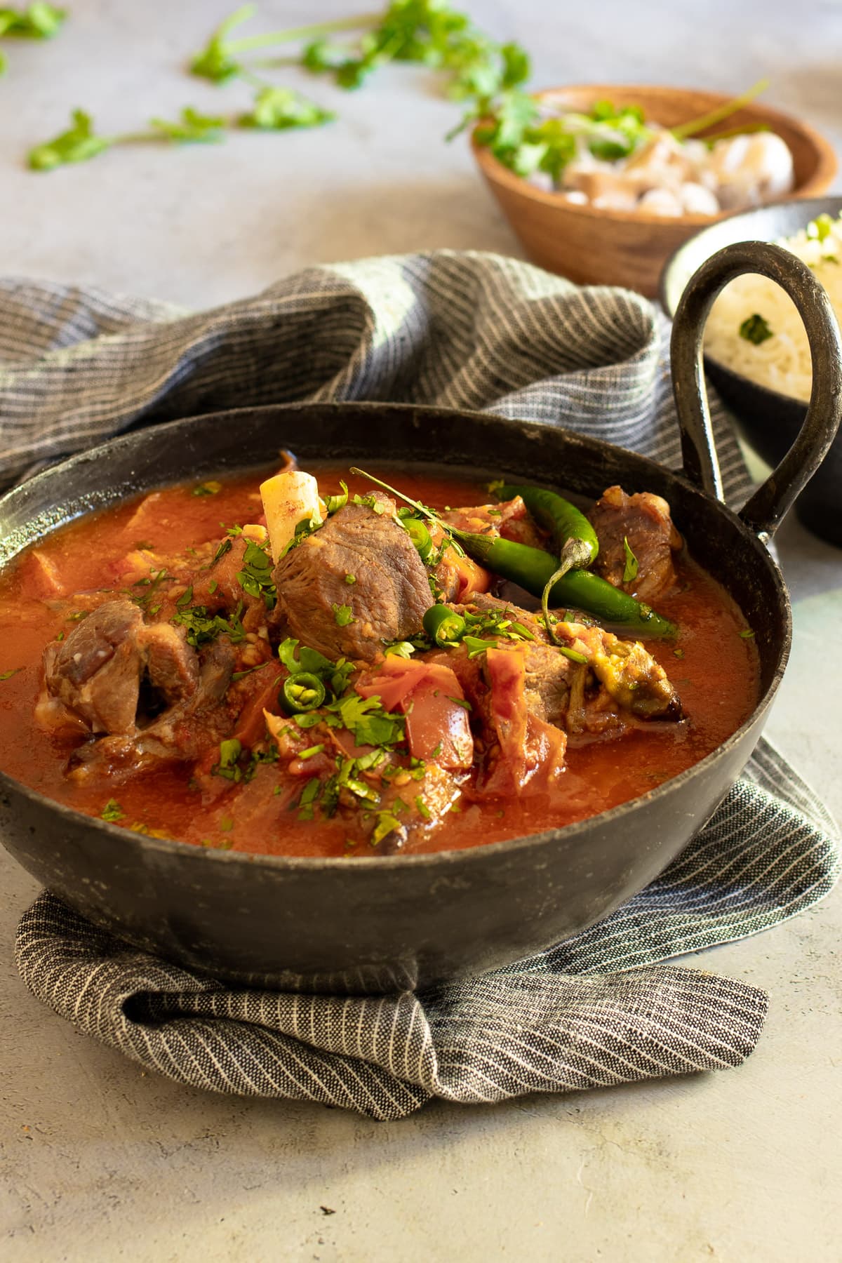 Lamb karahi in a bowl