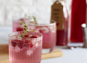 Raspberry gin mixed in a glass
