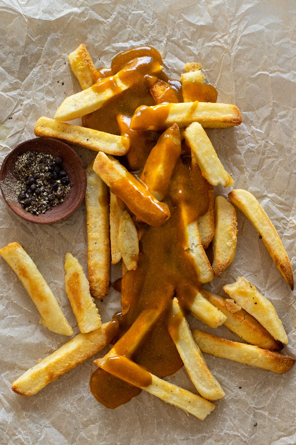 Chinese curry sauce over chips